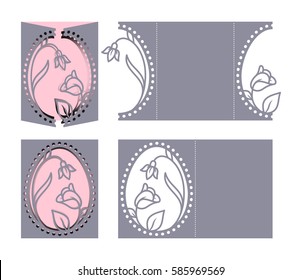 Laser cut template for Easter greeting cards, invitations. Easter egg with a pattern cut out of paper. Image suitable for laser cutting, plotter cutting or printing.