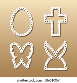 Laser cut template for Easter invitation, congratulation or greeting cards. The egg, butterfly, cross and rabbit  with dots cut out of paper. 