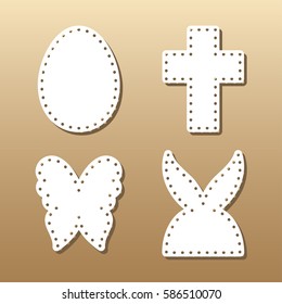 Laser cut template for Easter invitation, congratulation or greeting cards. The egg, butterfly, cross and rabbit  with dots cut out of paper. 