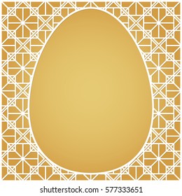Laser cut template with egg, decorative frame with space for text or photo and golden background