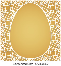 Laser cut template with egg, decorative frame with space for text or photo and golden background