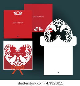 Laser cut template envelope. Decorative carved birds. An invitation to the event. Vector stock.