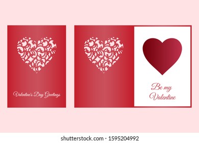 Laser cut template of fold card with patterned heart for brochures, wedding invitations or Valentine's Day greeting card.