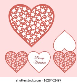 Laser cut template of fold card with stars patterned heart for brochures, wedding invitations or Valentine's Day greeting card.