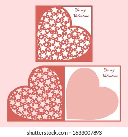 Laser cut template of fold card with stars patterned heart for brochures, wedding invitations or Valentine's Day greeting card.