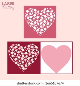 Laser cut template of fold card with stars patterned heart for brochures, wedding invitations or Valentine's Day greeting card.