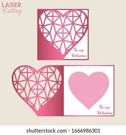Planta de corte láser de pliegue con corazón geométrico para folletos, invitaciones de boda o tarjetas de felicitación del Día de San Valentín.