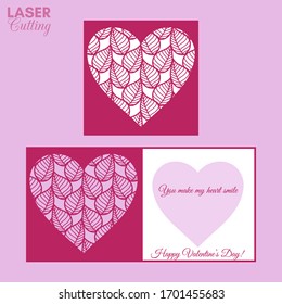 Planta de corte láser de pliegue con hojas patentadas corazón para folletos, invitaciones de boda o tarjeta de saludo del Día de San Valentín.
