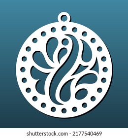Laser cut template for mandala pendant, coaster, keychain. CNC cut stencil. Metal or wood carving, paper art, abstract pattern. Home decor, design element, vector illustration