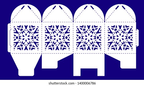 Laser cut template. Openwork box with a lace ornament. Vector bonbonniere for wedding, birthday party, baptism. Silhouette of floral mandala. Gift box for wood carving, paper cut, stamp for die cut.