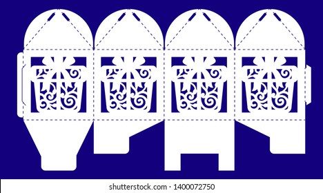 Laser cut template. Openwork box with lace ornament. Vector bonbonniere for wedding, birthday party, baptism. Silhouette of christmas gift box for wood carving, paper cut, stamp for die cut.