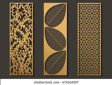 Laser cut template panels set. Die cut geometric pattern rectangle shape for metal , wooden, paper, engraving, stencil. Vector illustration design. 