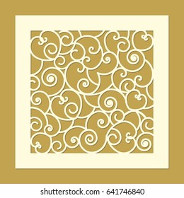 Laser cut template pattern for decorative panel. Modern curled linear abstract design for greeting cards, stencil, wedding favor box, gift box, paper, wood, metal cutting. Vector illustration.