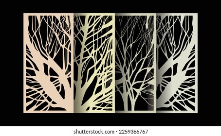 Laser cut template pattern, Metal cutting or wood carving, panel design, Interior decor. tree texture form