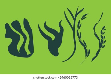 Laser cut template of seaweeds. Coral reef underwater plants vector collection. Aquarium alga set, ocean water plants, sea starfish silhouette. Illustration for wood carving, paper cut, die cut s