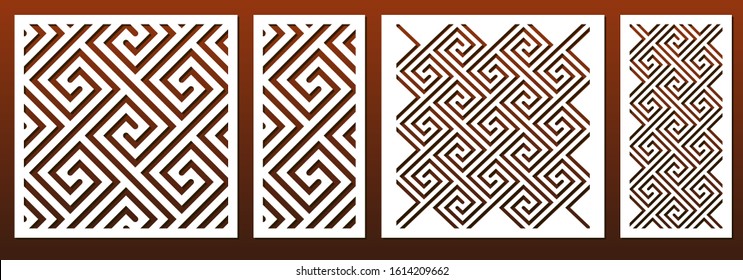 Conjunto de plantillas de corte láser, patrón geométrico abstracto en estilo celta tradicional. Decoración de paneles, corte metálico, tallado de madera, arte de papel, diseño de esténciles. Ilustración del vector