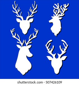 Laser cut template set. Collection paper Christmas deer. Merry Christmas Greeting Card. Christmas deer for wood carving, paper cutting and christmas decorations.