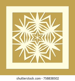 Laser cut template with a snowflake. Christmas openwork design for winter holiday gift box, greeting card, party invitation. Festive vector background for stencil, stamp, paper, wood laser cutting.