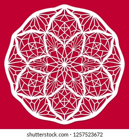 Laser cut template. Stencil. Greeting card with openwork border, paper doily, napkin under the cake, round valentine card, wedding invitation. Decorative plate. Vector Illustration