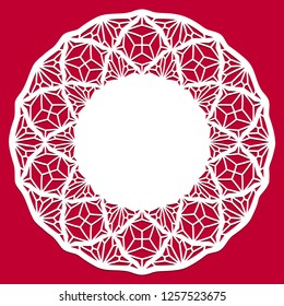 Laser cut template. Stencil. Greeting card with openwork border, paper doily, napkin under the cake, round valentine card, wedding invitation. Decorative plate. Vector Illustration