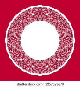 Laser cut template. Stencil. Greeting card with openwork border, paper doily, napkin under the cake, round valentine card, wedding invitation. Decorative plate. Vector Illustration