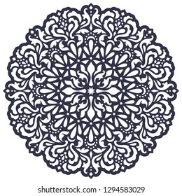 Laser cut template. Stencil. Mandala design.  Round ornament. Ethnic decorative lace doily. Islam, Arabic, Indian, ottoman, persian motifs. Die cutting pattern. Paper cutout. Vector illustration 