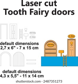 Laser cut template Tooth Fairy door Perez puerta Laser cutting vector design md, wood kid teeth home decor diy crafts