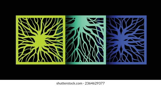 Laser cut template tree pattern, Metal cutting or wood carving, panel design, Interior decor. CNC design