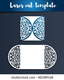 Laser cut template for wedding invitation or greeting card. Openwork silhouette for cutting. Paper cut out card