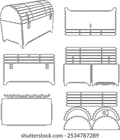 Laser Cut Treasure Chest Vector with Clasp and Hinges, DIY Wooden Box Design for CNC and Craft Projects