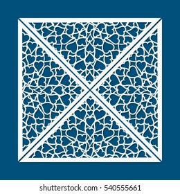 Laser cut triangle cards with hearts. Laser cutting template for diy, greeting cards, envelopes, wedding invitations, decorative elements..