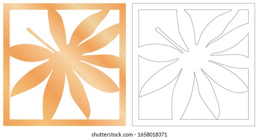 Laser cut of tropical leaf for decorative design. Tropical exotic isolated design. Jungle leaf plotter cutting. Vector laser cut panel. Wood panel for home interior