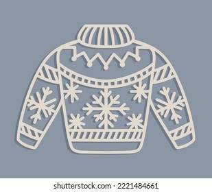 Laser cut ugly Christmas sweaters or jumper Templates. Christmas tree wood decorations toy with snowflakes