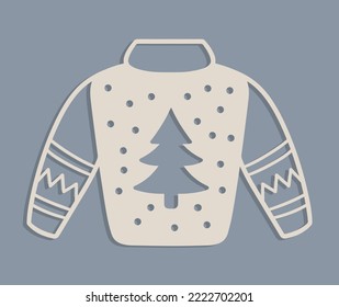 Laser cut ugly Christmas sweaters or jumper Templates. Christmas tree wood decorations toy with snowflakes