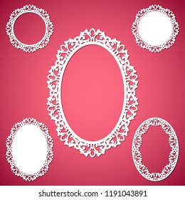 Laser cut vector abstract oval and circular frames with swirls, vector ornament, vintage frame. May be used for laser cutting. Photo frames with lace for paper cutting.