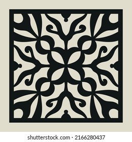 Laser cut vector Decotative panel. Cutout silhouette with geometric Ornament Pattern. Square Template for cnc cutting, panels of wood, metal, paper, plastic