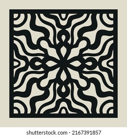 Laser cut vector Decotative panel. Cutout silhouette with geometric Ornament Pattern. Square Template for cnc cutting, panels of wood, metal, paper, plastic
