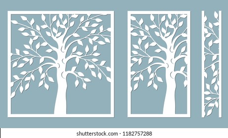 Laser cut. vector design. Laser cutting template tree. paper cutting. plotter and screen printing. serigraphy