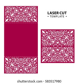 Laser cut vector envelope card temlate with abstract ornament. Cutout pattern silhouette. Die cut paper element for wedding invitations, save the date, greeting card. Cutting panel