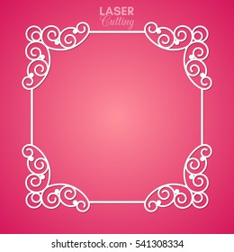 Laser cut vector frame. Abstract frame with swirls, vector ornament, vintage frame. May be used for laser cutting. Photo frame with lace corners for paper cutting.