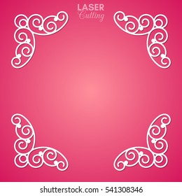 Laser cut vector frame. Abstract frame with swirls, vector ornament, vintage frame. May be used for laser cutting. Photo frame with lace corners for paper cutting.