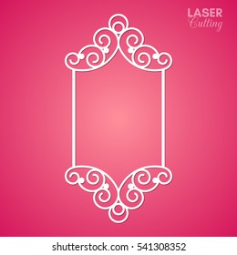 Laser cut vector frame. Abstract frame with swirls, vector ornament, vintage frame. May be used for laser cutting. Photo frame with lace corners for paper cutting.