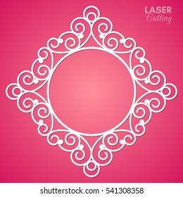 Laser cut vector frame. Abstract frame with swirls, vector ornament, vintage frame. May be used for laser cutting. Photo frame with lace corners for paper cutting.