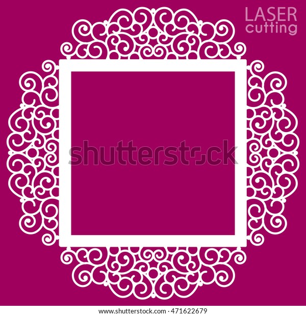  Laser cut vector\
frame. Abstract square frame with swirls, vector ornament, vintage\
frame. May be used for laser cutting. Photo frame with lace corners\
for paper cutting.