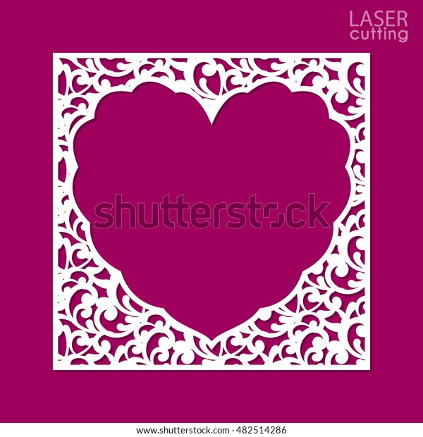 Laser cut vector frame. Abstract\
square frame with heart, vector ornament, vintage frame. May be\
used for laser cutting. Photo frame for paper\
cutting.