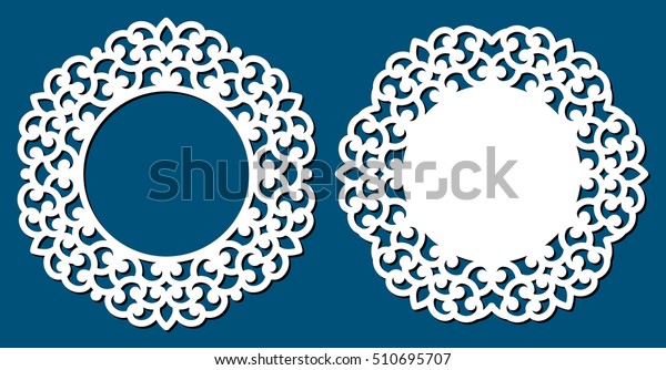 Laser\
cut vector frame. Abstract round frame with swirls, vector\
ornament, vintage frame. Pattern may be used for laser cut. Photo\
frame with lace corners for paper or wood\
cutting.