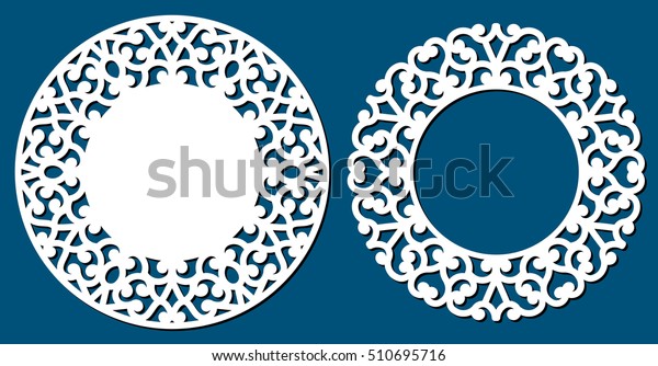 Laser\
cut vector frame. Abstract round frame with swirls, vector\
ornament, vintage frame. Photo frame with lace corners for paper or\
wood cutting. Pattern may be used for laser cut.\
