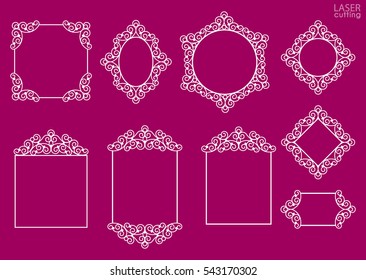 Laser cut vector frame collection. Set of abstract frames with swirls, flowers, vector ornament, vintage frame. May be used for laser cutting. Photo frames with lace for paper cutting.