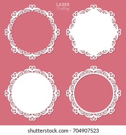 Laser cut vector frame collection with swirls and hearts, vector ornament, vintage frame. May be used for laser cutting. Photo frames with lace for paper cutting. Scrapbooking chipboard.