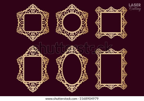 Laser\
cut vector frame collection, vector ornament, vintage frame set.\
Photo frames with lace border for paper\
cutting.